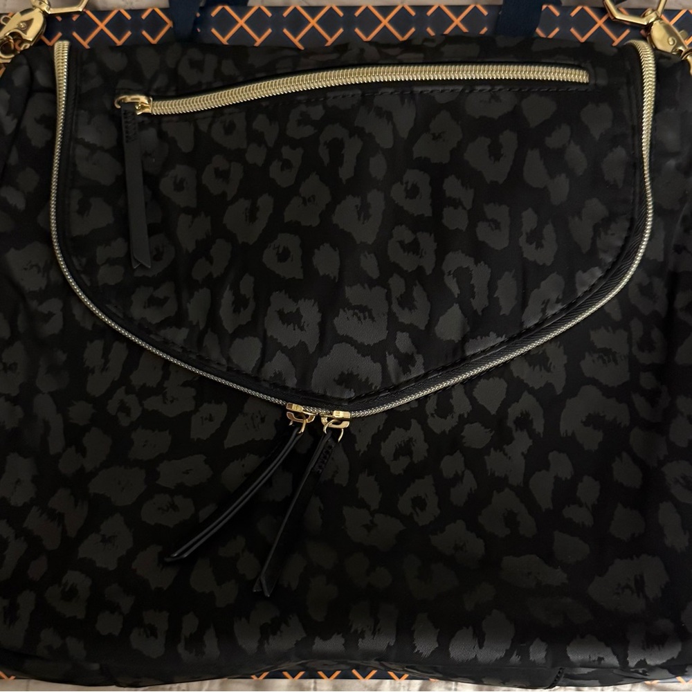 EUC Stella & Dot Black Leopard Print Shoulder Bag